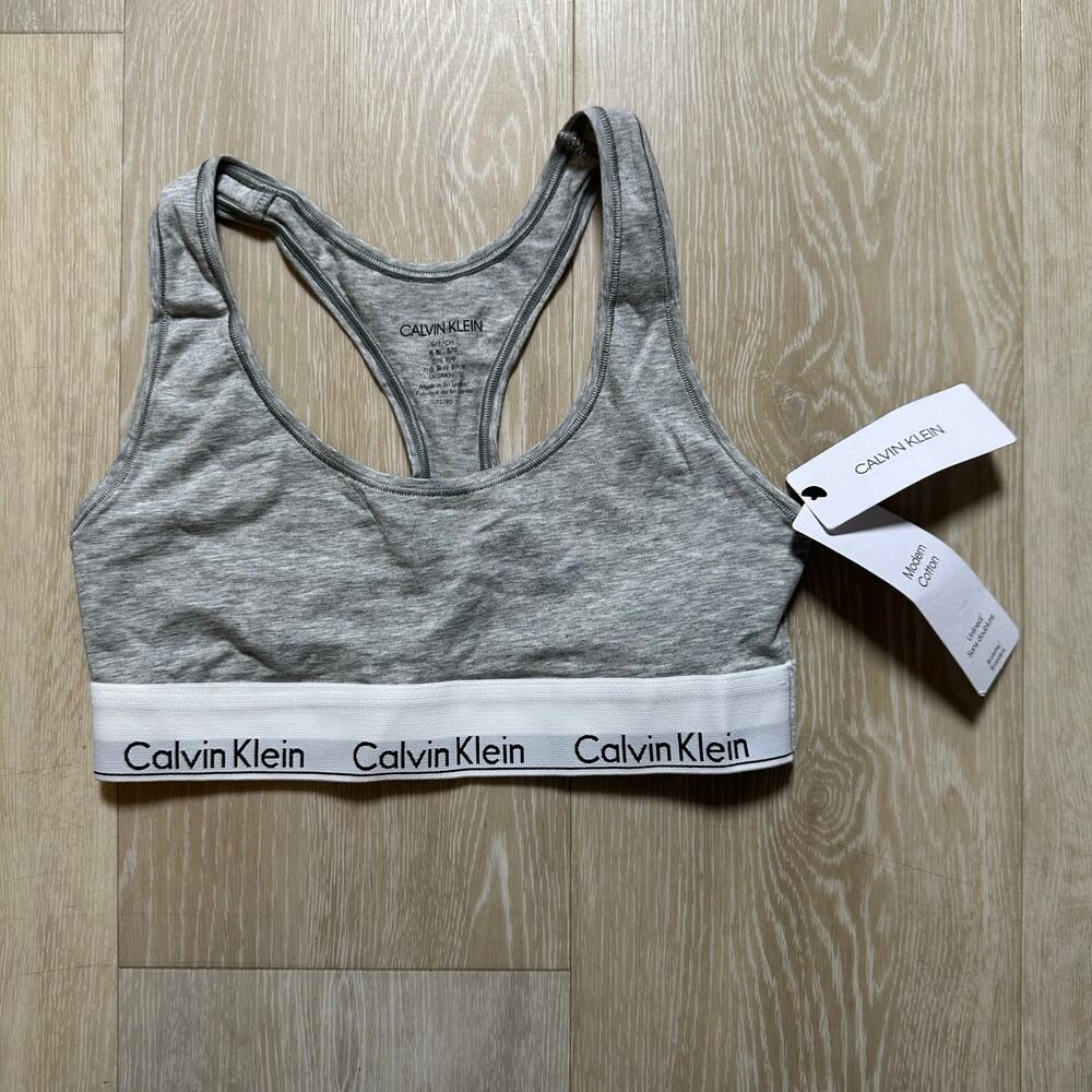 NWT Calvin Klein Modern Cotton Racerback Sports Bra | Light Gray | Size Small